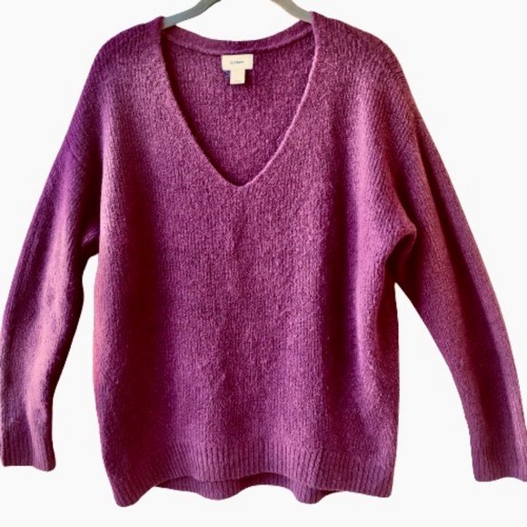 Old Navy Raspberry V Neck Sweater Pullover Acrylic Blend Soft Womens Large - Picture 7 of 9
